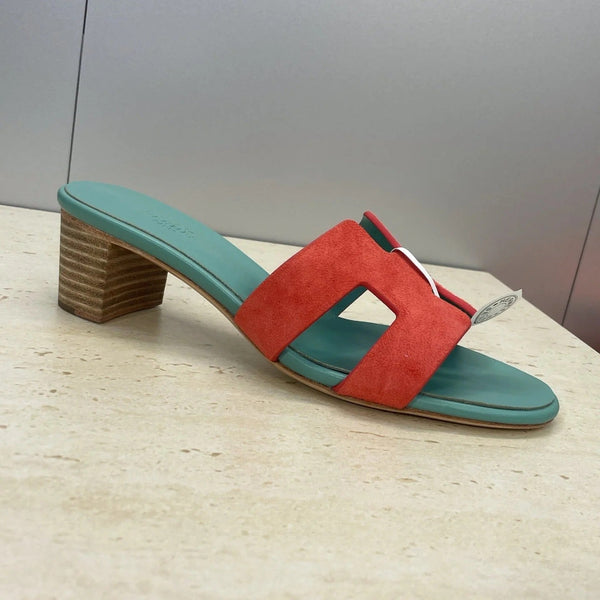 HM 26ss Oran Sandals 45 Turquoise Red Suede Cowhide 607212