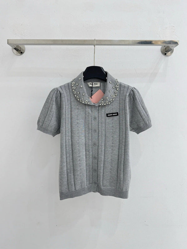 Miu 2026 Shirt With Rhinestone Embellishments Collar Wool 521193