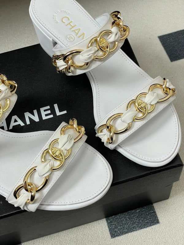 CC 26s Chunky Heels Sandals 55 White Sheepskin 649470