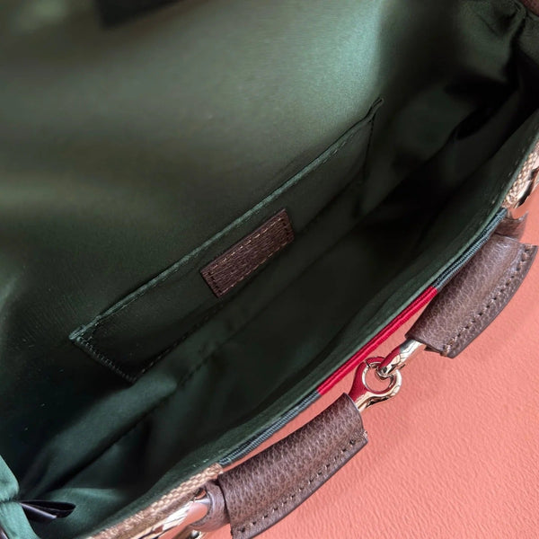 GG 2026 Horsebit Chain Shoulder Bag 27cm Beige Red Green Canvas Leather