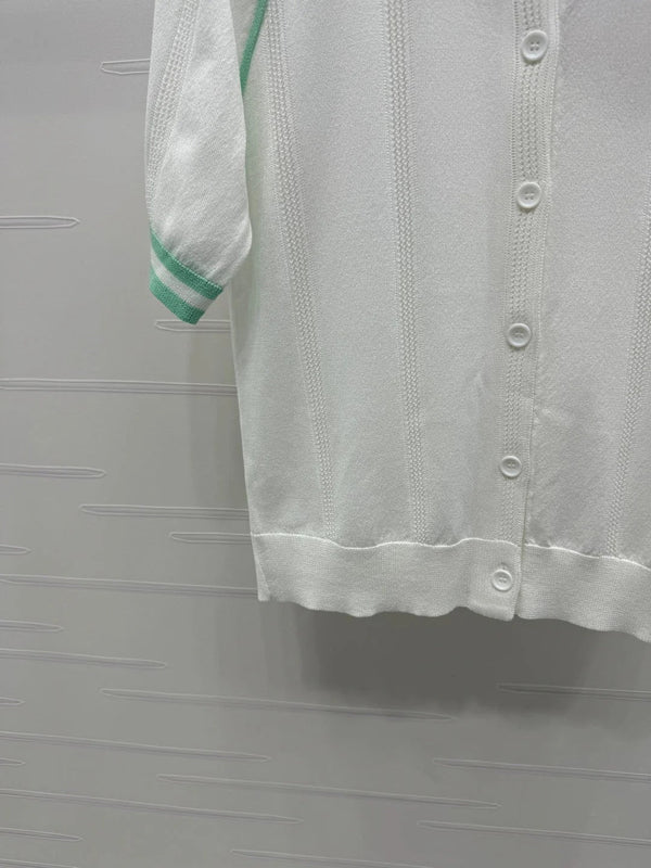 MIU 25S ROUND NECK STRIPED KNIT RAGLAN SHORT SLEEVES 264108