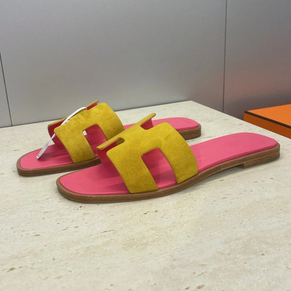 HM 26ss Oran Sandals Pink Yellow Suede Cowhide 607207