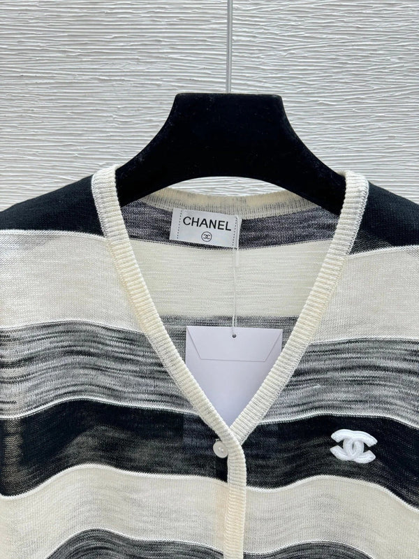 CC 2026 Striped Simple V-Neck Knitted Vest Cardigan Tencel 516056