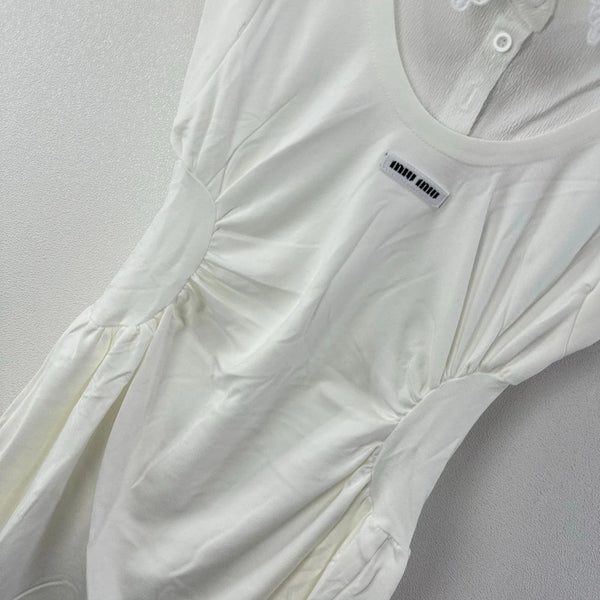 Miu 2026 Lace Short-sleeved Dress White Cotton 395700