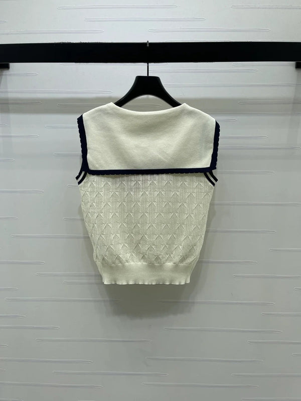 Miumiu 2026 Cable-knit Sleeveless Sweater Vest Cream Cotton