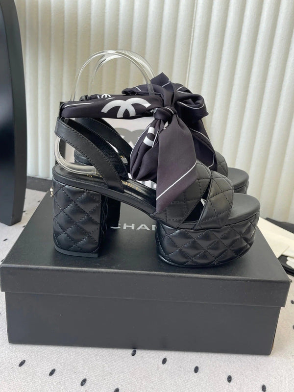 CC 26s Platform Sandals 75 Black Sheepskin 650087