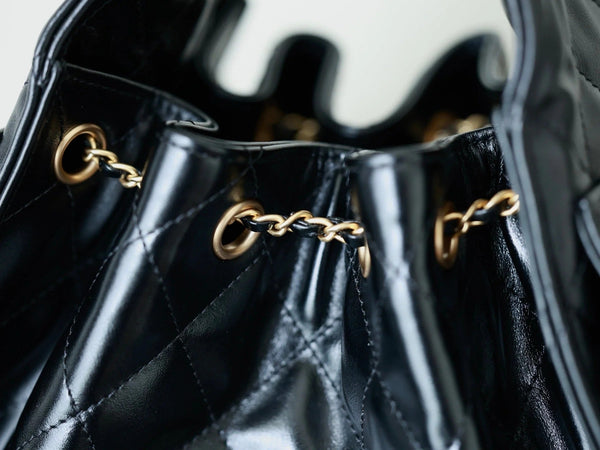 CHANEL 25S HOBO BAG 30 CM IN BLACK LIGHT GLOSSY LEATHER WITH GOLD HARDWARE