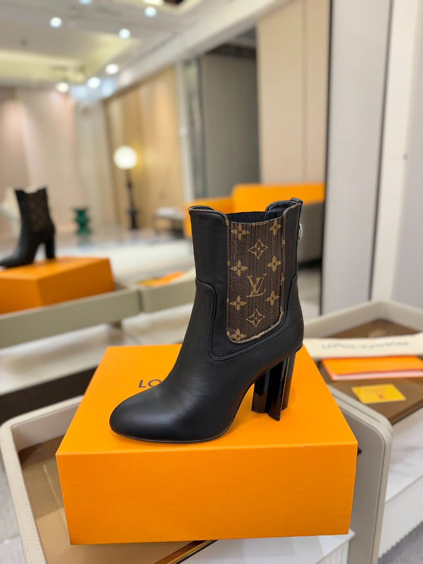 LV 25 Runway Ankle Boots 95 Black Monogram Brown Calfskin 573861