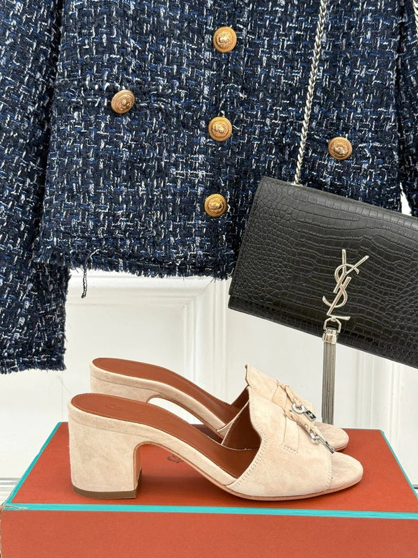 HIGH HEELS IN BEIGE SUEDE AND LAMBSKIN