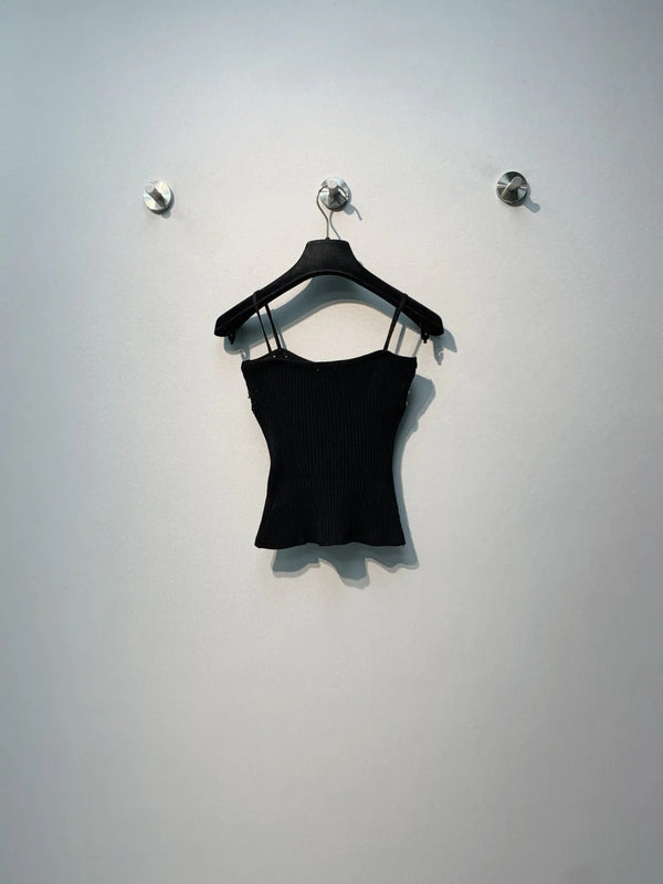 Chanel 2026 Knit Camisole White and Black Polyester Viscose