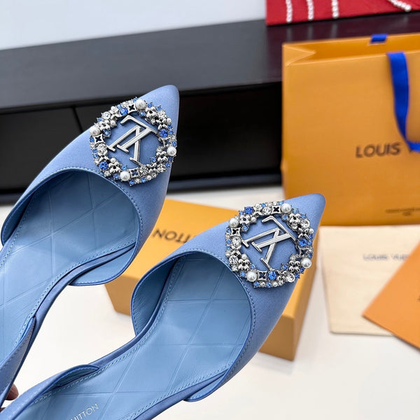 LV 26s Slingback 95 Light Blue Premium Satin 622436