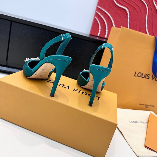 LV 26s Slingback 95 Teal Blue Premium Satin 622441