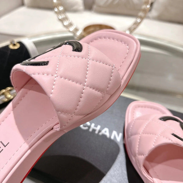 CC 26s Platform Slippers Pink Black Sheepskin 627071