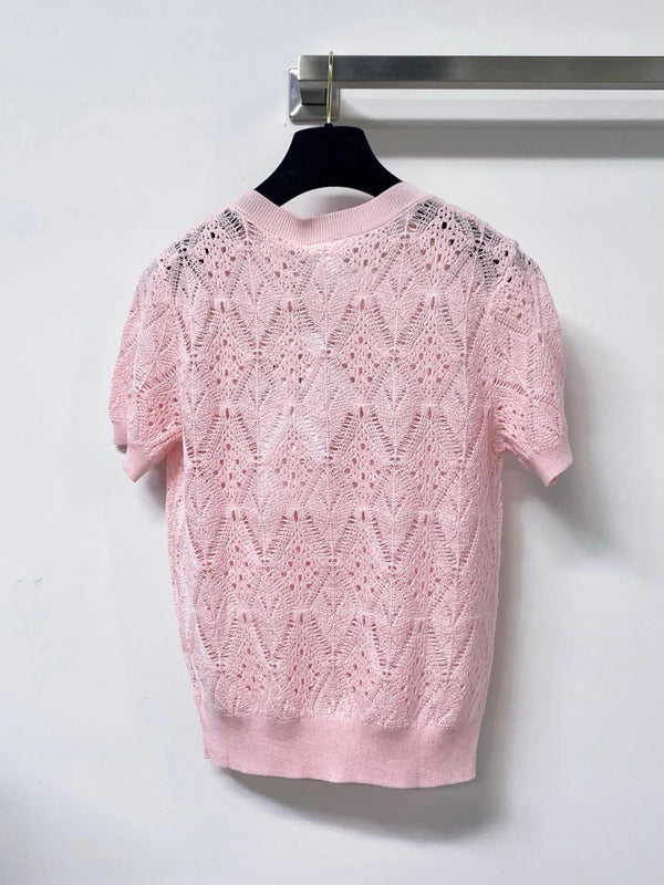 CD 2026 Openwork Lace Knit Short-Sleeve Top Bow Details 479896