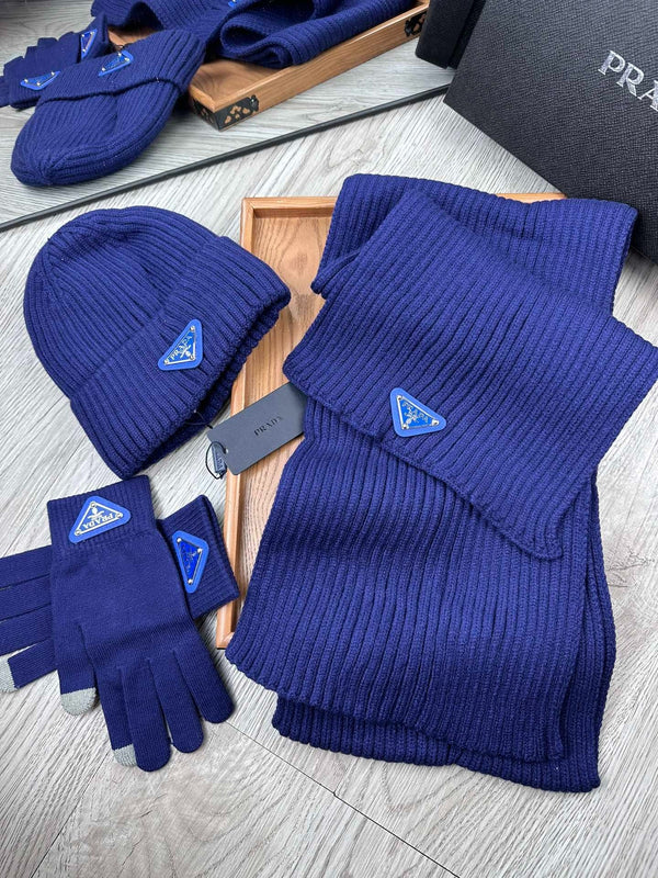 THREE-PIECES SET IN NAVY BLUE WOOL AND ACRYLIC 406557