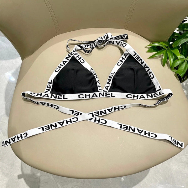 CC BIKINI SWIMSUIT SET IN BLACK WITH WHITE TRIM 627832