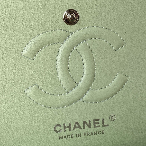 Medium Classic Flap Bag 23cm Light Green Lambskin Silver Hardware