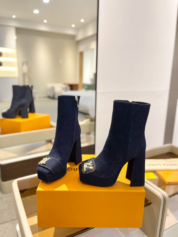 LV 26 AW L's Boutique Ankle Boots 12cm Dark Blue Denim 574355