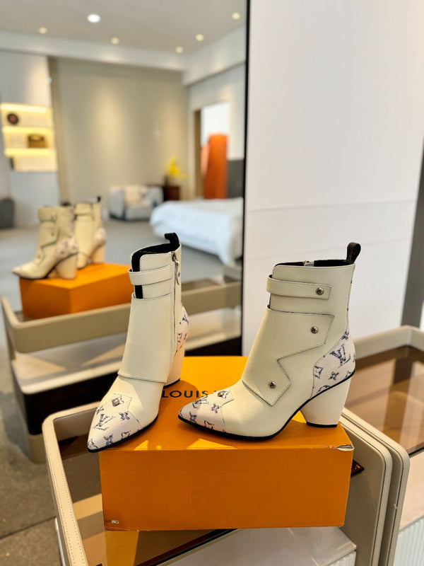 LV Trinity Ankle Boot 75mm White Monogram Calfskin