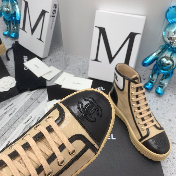 CC 2026 Shiny Lace Up Ankle Sneakers Leather 162211