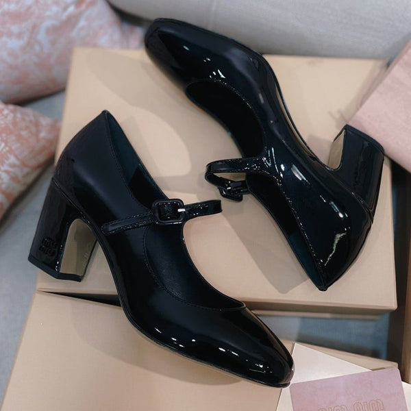 Miu 2026 Round-Toe Pumps 65mm Patent Leather Glitter 15550