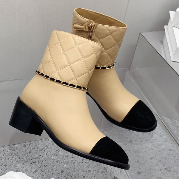 CC 2026 Quilted Chain Link Ankle Boots Leather 162183