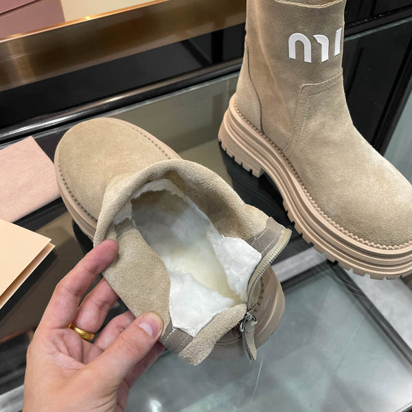 Miu 26s Logo Chunky Ankle Boots Suede