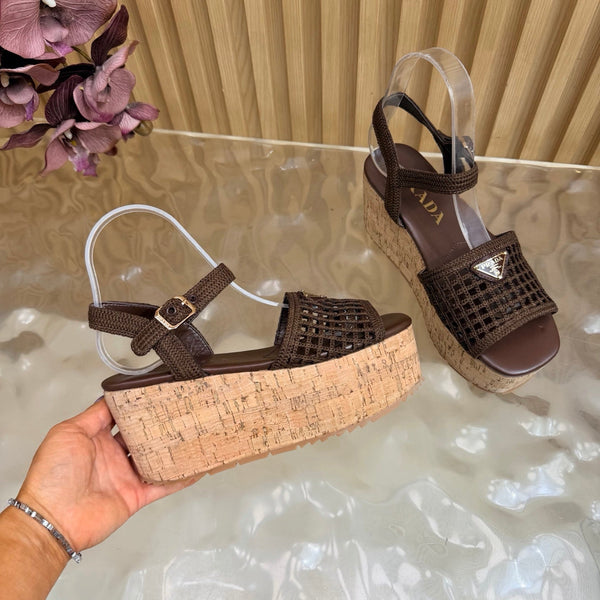 Prad 2026 Platform Sandals 75mm Crochet Fabric 151249