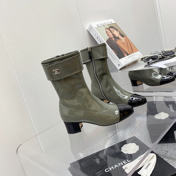 CC 2026 Cap Toe Ankle Boots 4.5CM Patent Leather 162178