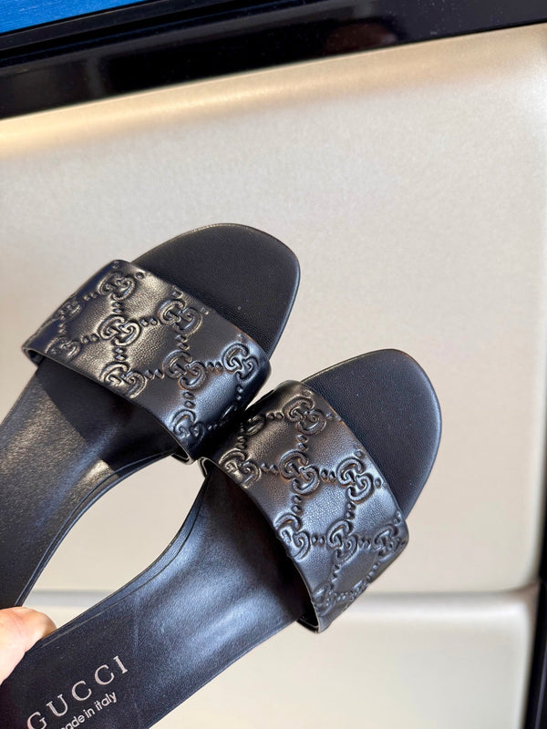 GG 26s Slide Sandals 5.5cm Black Calfskin