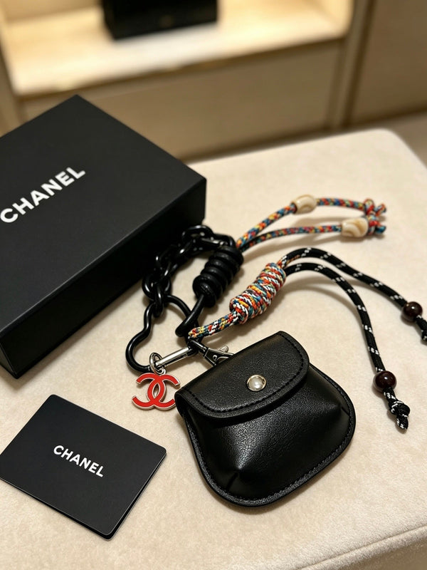 CC Mini Bag Charm With Chain And Braided Rope