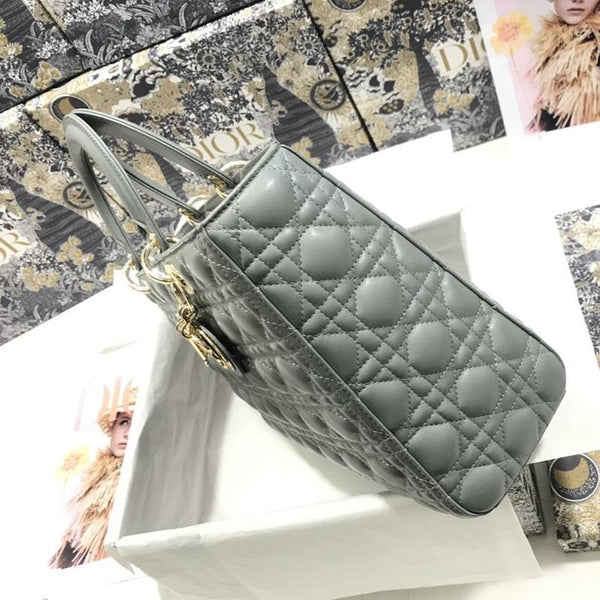 LARGE LADY BAG 32CM GRAY CANNAGE LAMBSKIN