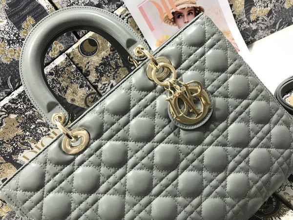 LARGE LADY BAG 32CM GRAY CANNAGE LAMBSKIN