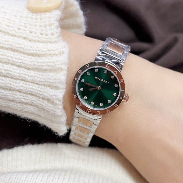 BVL QUARTZ 26MM PINK GOLD STEEL GREEN DIAL
