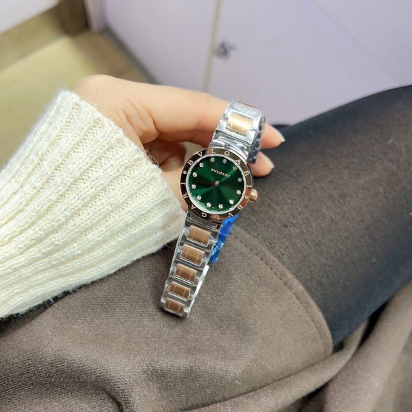 BVL QUARTZ 26MM PINK GOLD STEEL GREEN DIAL