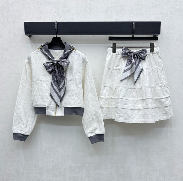 LV25 Embossed Denim Scarf Jacket White Grey Cotton 291766