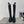 CC 25S Round Toe Mid-Heel Zippered High Boots in Black Cowhide and Embroidered Latticework 442493