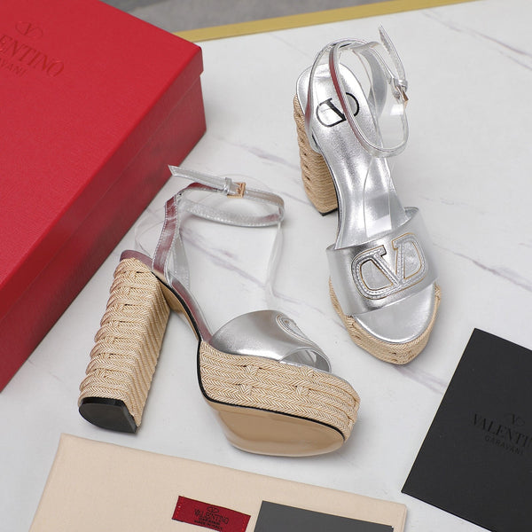 VL High-Heeled Flatform Sandals 13mm In Silver Cowhide 456379