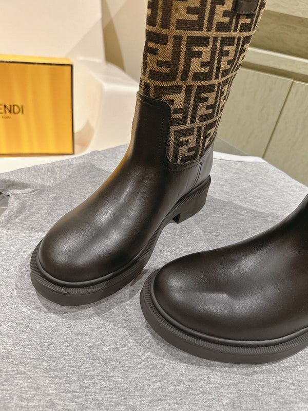 Fendi Ankle Boots F Pattern Black and Brown Cowhide 463743