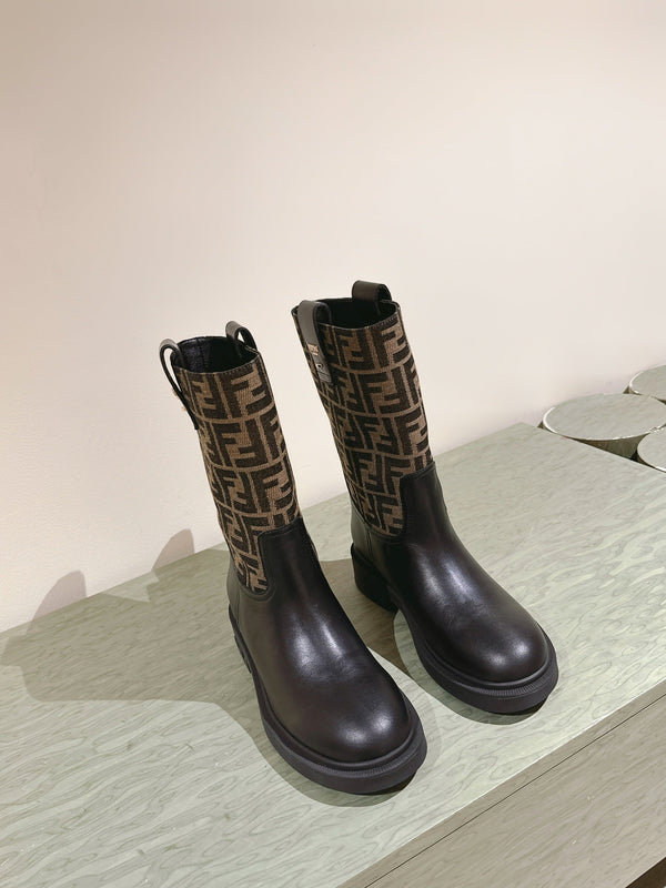 Fendi Ankle Boots F Pattern Black and Brown Cowhide 463743
