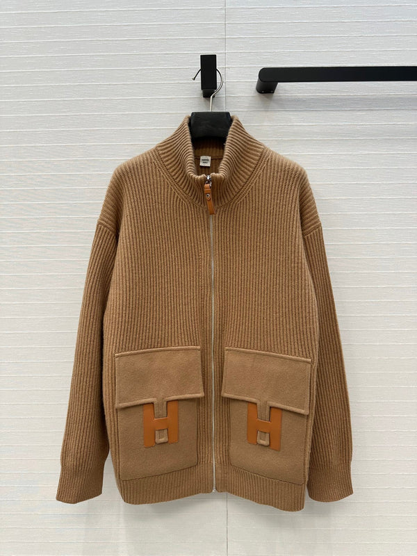 HM 25S Zipped Jacket H Leather Pockets in Brown Cashmere 305010