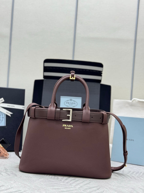 Pra Double Shopping Bag 32cm Brown Date Cowhide 267276