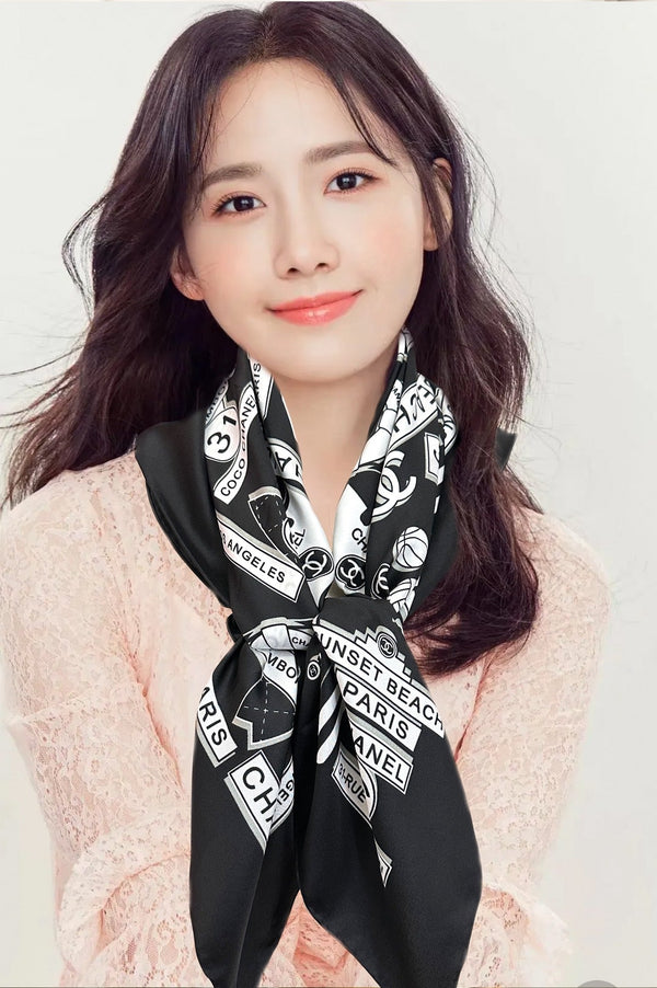 CC Square 90cm Black Silk Scarf 828801