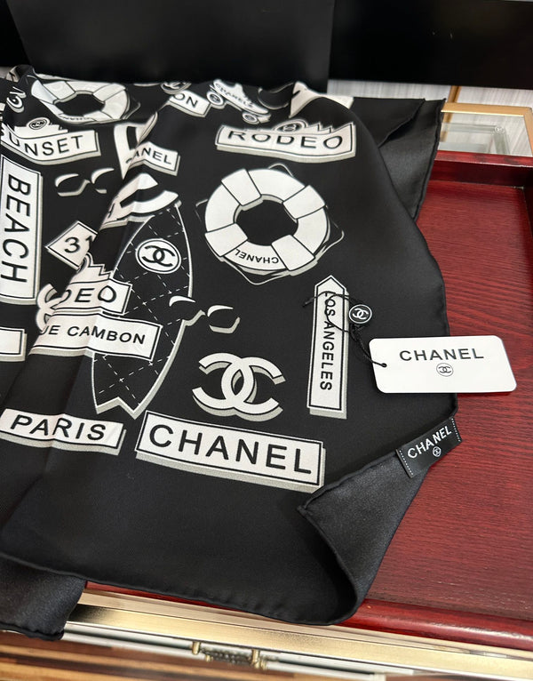 CC Square 90cm Black Silk Scarf 828801