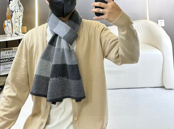 LV 180cm Knitted Cashmere Classic Striped Weave Scarf 839490