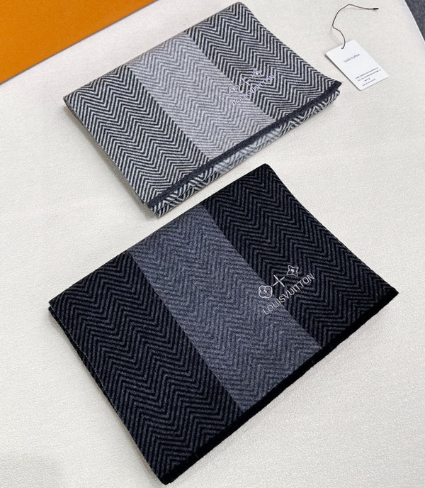 LV Scarf 180cm Gray Knitted Cashmere 838208