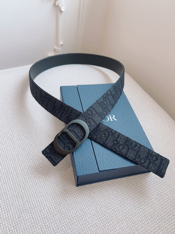 CD Belt 35mm Black Canvas Calfskin Black Buckle