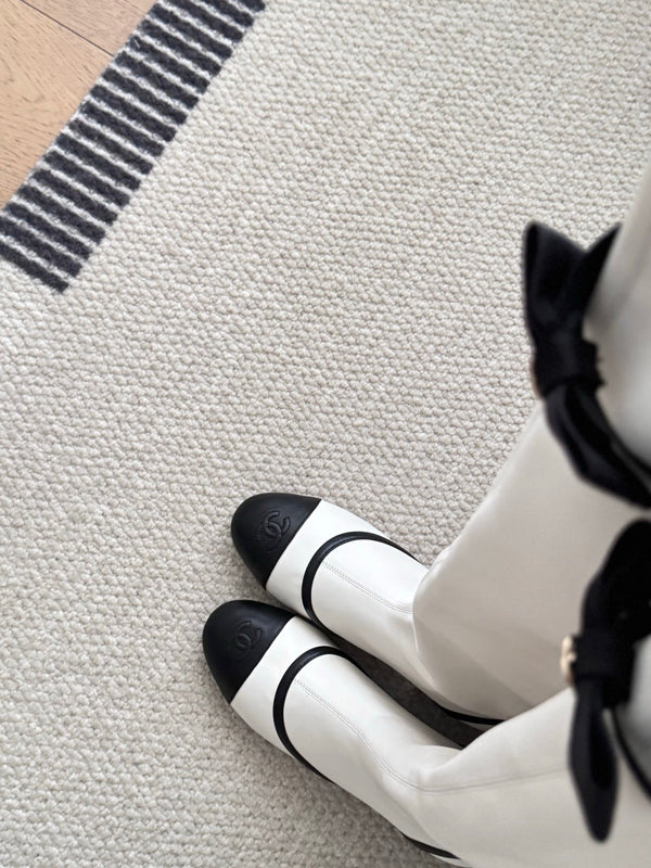 CC 25 Bowknot Stretch Boots White Sheepskin