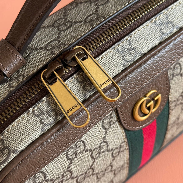GG Ophidia Small Shoulder Bag 24cm Grey and Brown GG Supreme Canvas