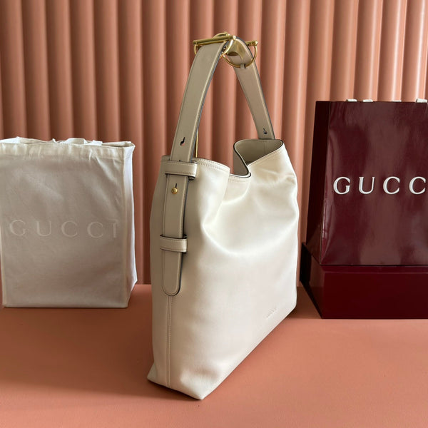 GG 25FW Beatrix Handbag 40cm White Calfskin GHW